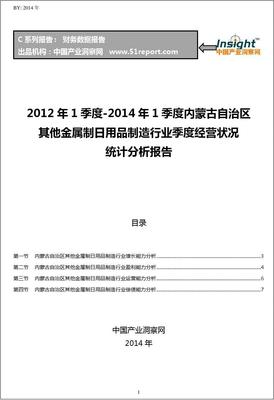 2012-2014年第一季度內蒙古自治區其他金屬制日用品制造行業經營狀況分析季報